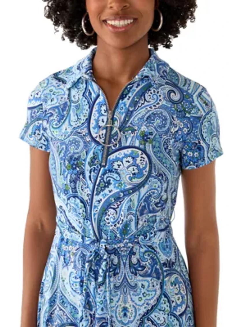 Women's Short Sleeve Zip Up Dress