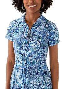 Women's Short Sleeve Zip Up Dress