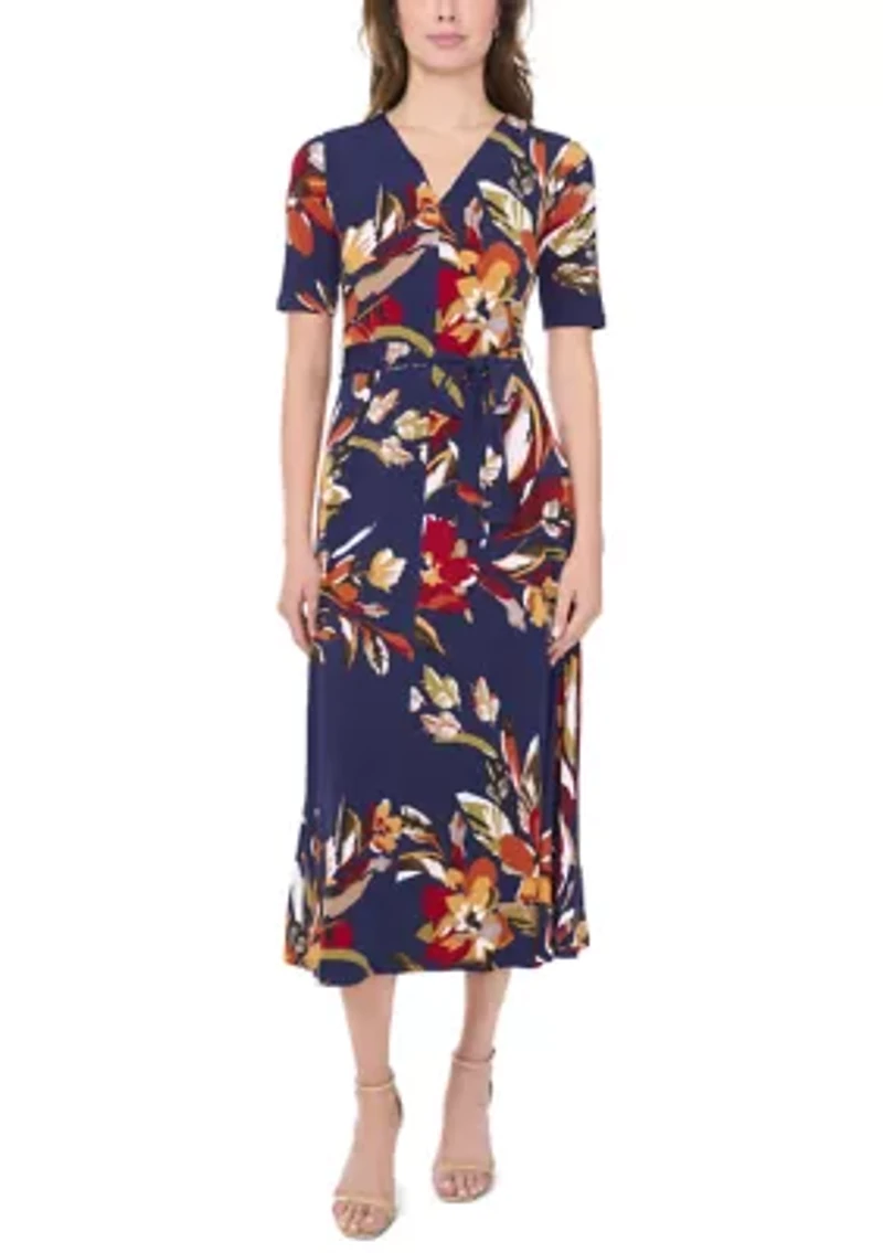 Women's V-Neck Floral Printed Midi Dress