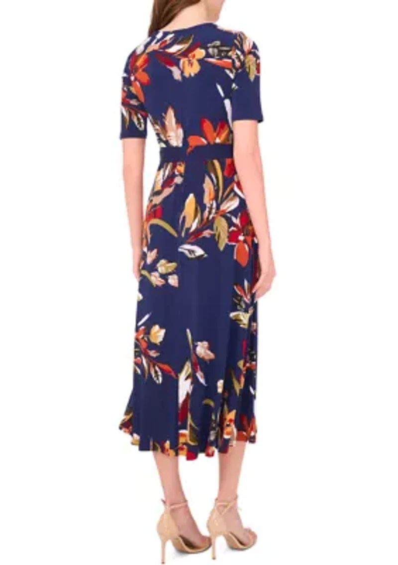 Women's V-Neck Floral Printed Midi Dress
