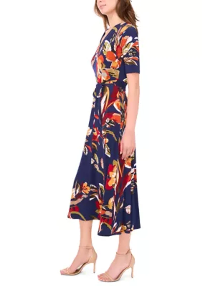 Women's V-Neck Floral Printed Midi Dress