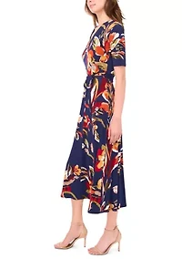 Women's V-Neck Floral Printed Midi Dress