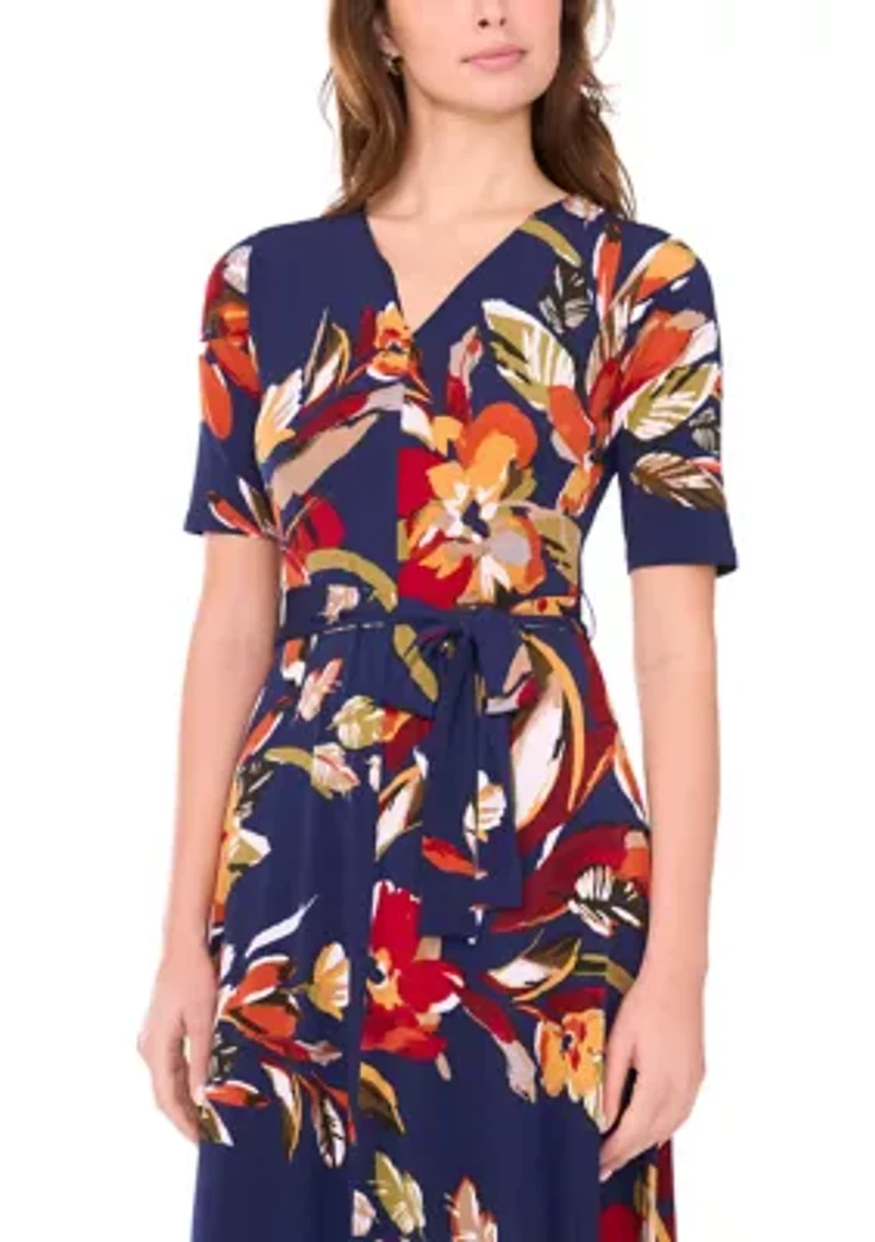 Women's V-Neck Floral Printed Midi Dress