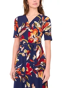 Women's V-Neck Floral Printed Midi Dress