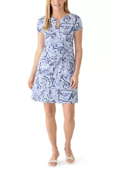 Women's Short Sleeve 3 Ring Paisley Print A-Line Dress