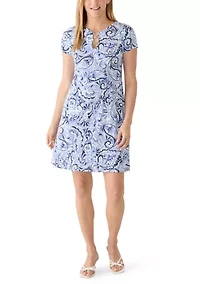 Women's Short Sleeve 3 Ring Paisley Print A-Line Dress