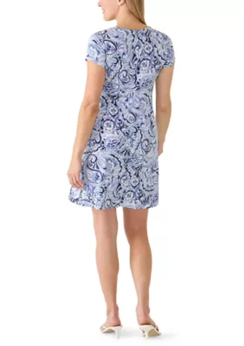 Women's Short Sleeve 3 Ring Paisley Print A-Line Dress