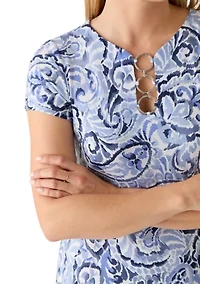 Women's Short Sleeve 3 Ring Paisley Print A-Line Dress