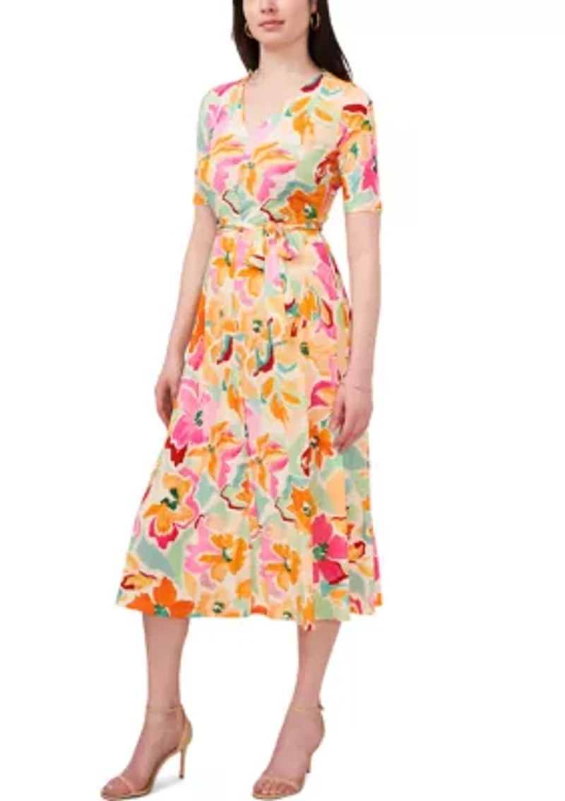 Women's Short Sleeve V-Neck Floral Print Dress