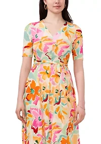 Women's Short Sleeve V-Neck Floral Print Dress
