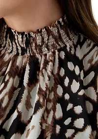 Women's Long Sleeve Mock Neck Animal Print Chiffon Maxi Dress