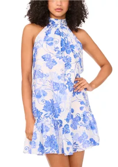 Women's Sleeveless Halter Neck Floral Print A-Line Dress