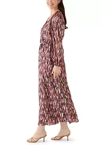 Women's Long Sleeve V-Neck Chiffon Print A-Line Dress