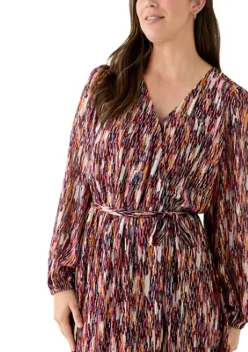Women's Long Sleeve V-Neck Chiffon Print A-Line Dress