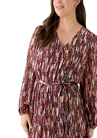 Women's Long Sleeve V-Neck Chiffon Print A-Line Dress