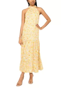 Women's Halter Floral Challis Maxi Dress