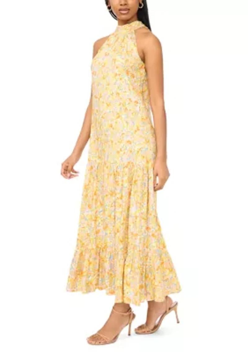 Women's Halter Floral Challis Maxi Dress