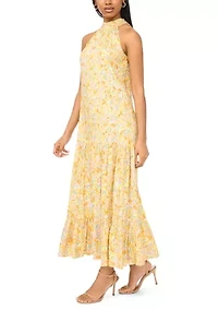 Women's Halter Floral Challis Maxi Dress