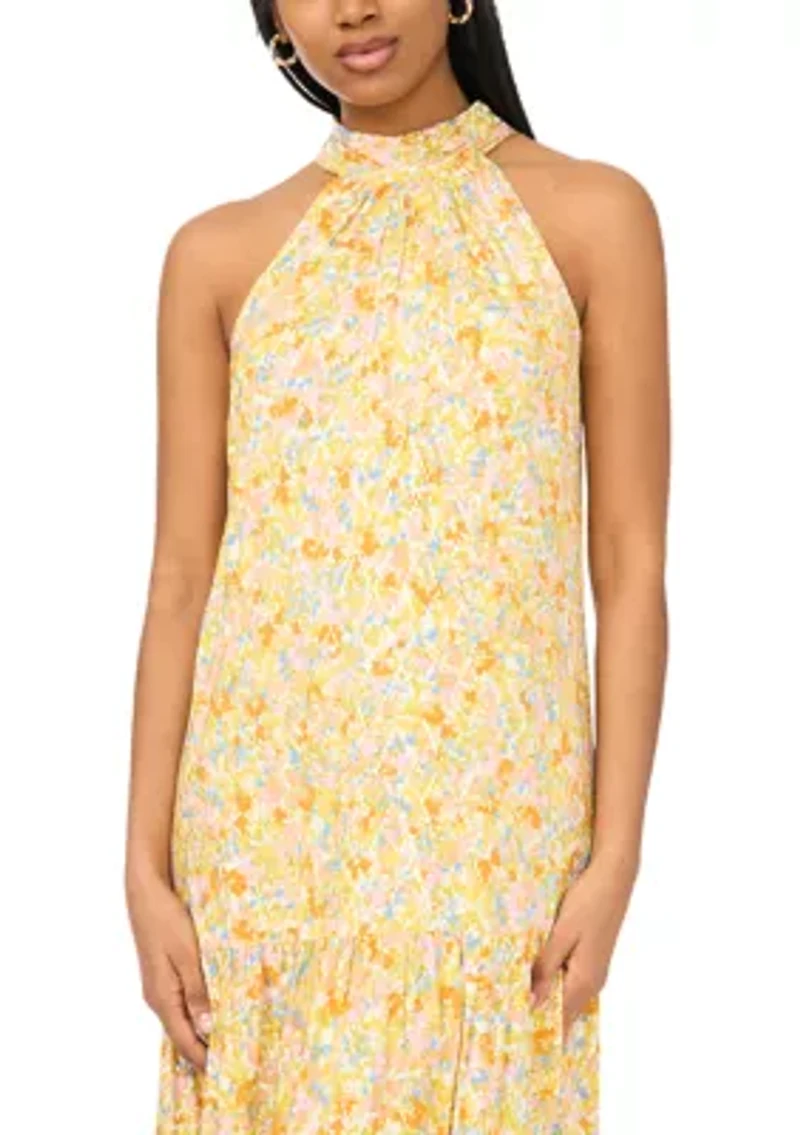 Women's Halter Floral Challis Maxi Dress