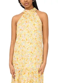 Women's Halter Floral Challis Maxi Dress