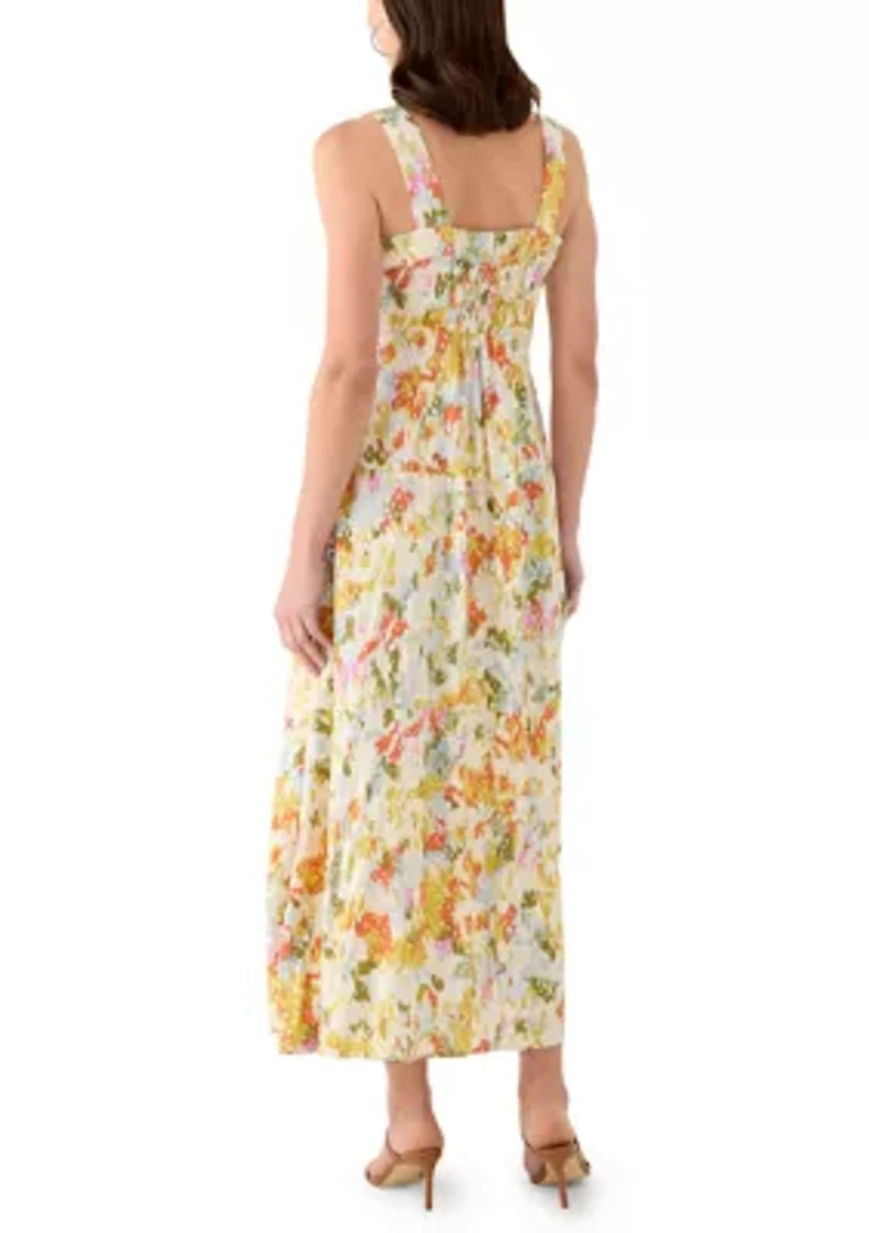 Women's Smocked Back Challis Maxi Dress