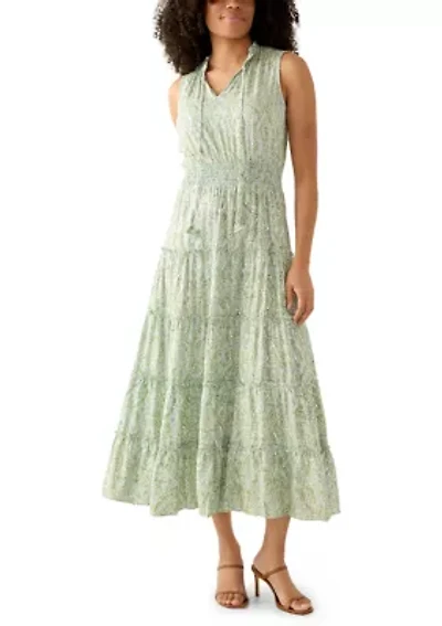 Women's Sleeveless Tie Neck Tiered Maxi Dress