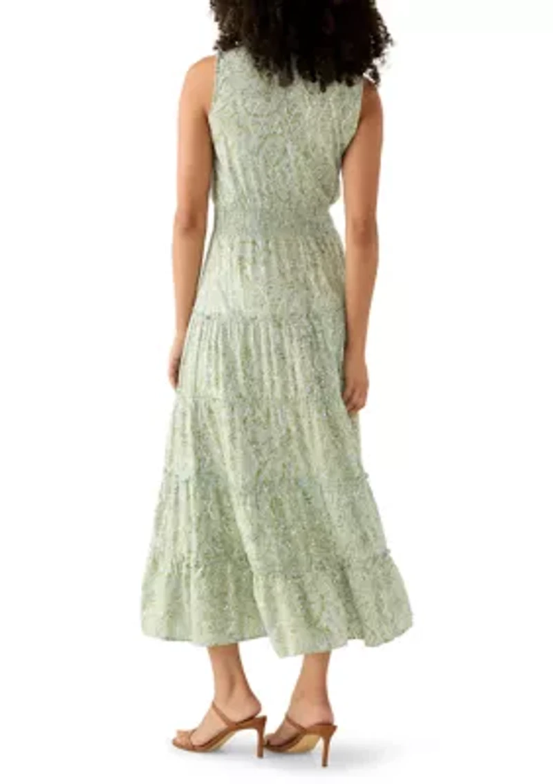 Women's Sleeveless Tie Neck Tiered Maxi Dress