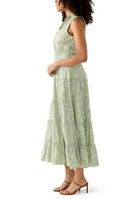 Women's Sleeveless Tie Neck Tiered Maxi Dress