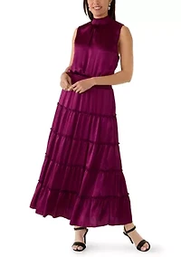 Women's Sleeveless Tie Neck Tiered Maxi Dress