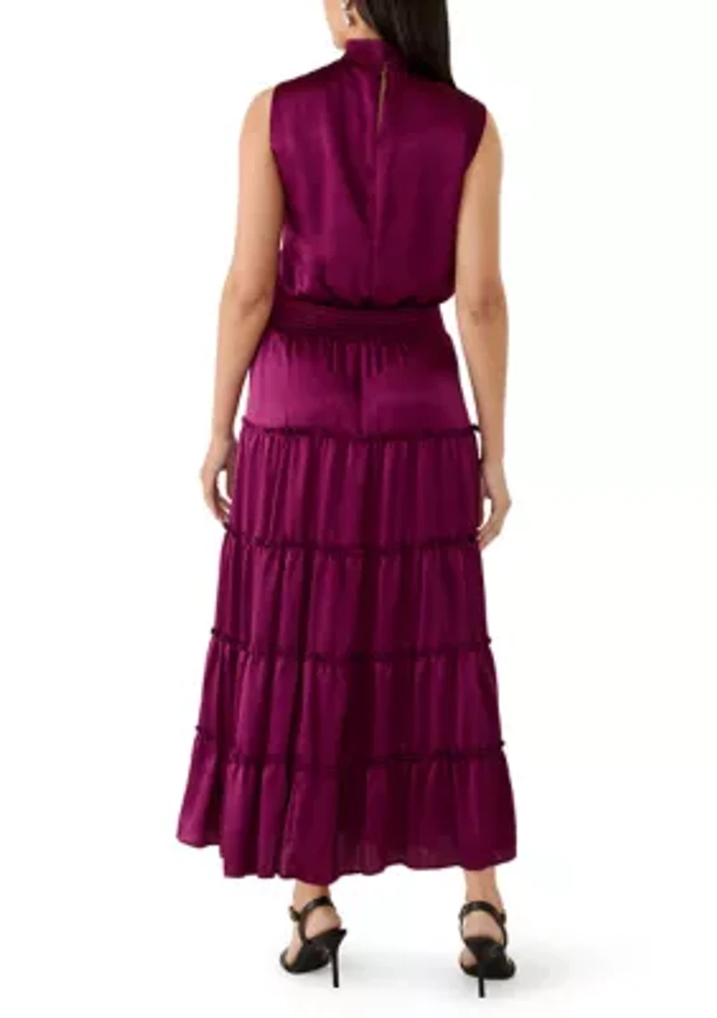 Women's Sleeveless Tie Neck Tiered Maxi Dress