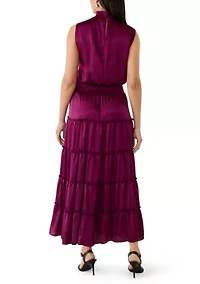 Women's Sleeveless Tie Neck Tiered Maxi Dress