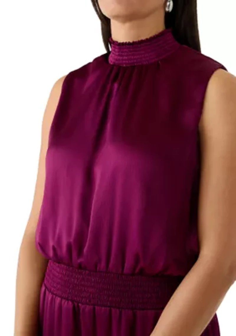 Women's Sleeveless Tie Neck Tiered Maxi Dress
