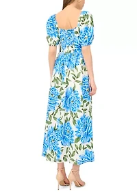 Women's Short Sleeve Floral Linen Maxi Dress