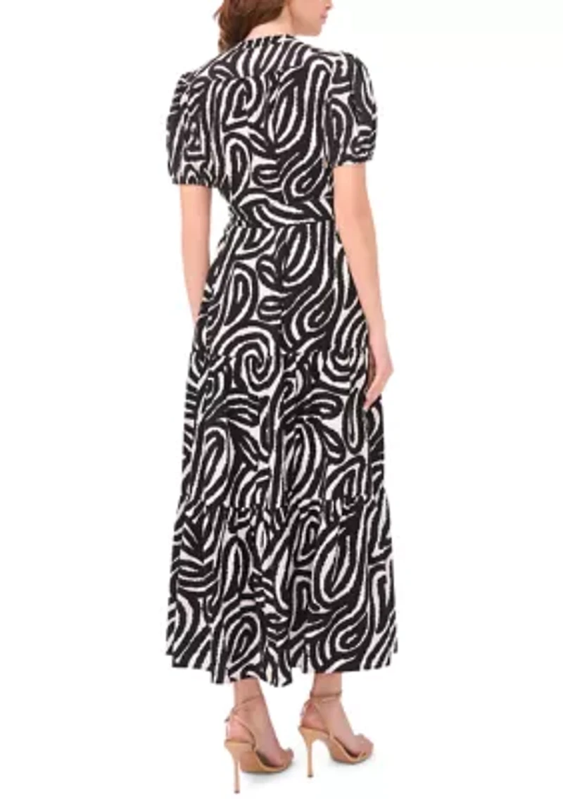 Women's Short Sleeve Printed Linen A-Line Dress