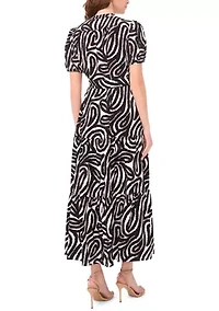 Women's Short Sleeve Printed Linen A-Line Dress