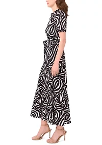 Women's Short Sleeve Printed Linen A-Line Dress