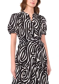 Women's Short Sleeve Printed Linen A-Line Dress