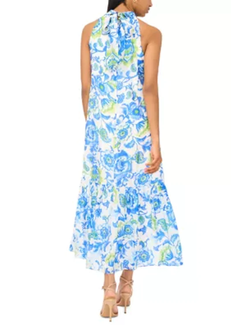 Women's Halter Floral Challis Maxi Dress