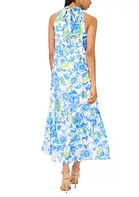 Women's Halter Floral Challis Maxi Dress