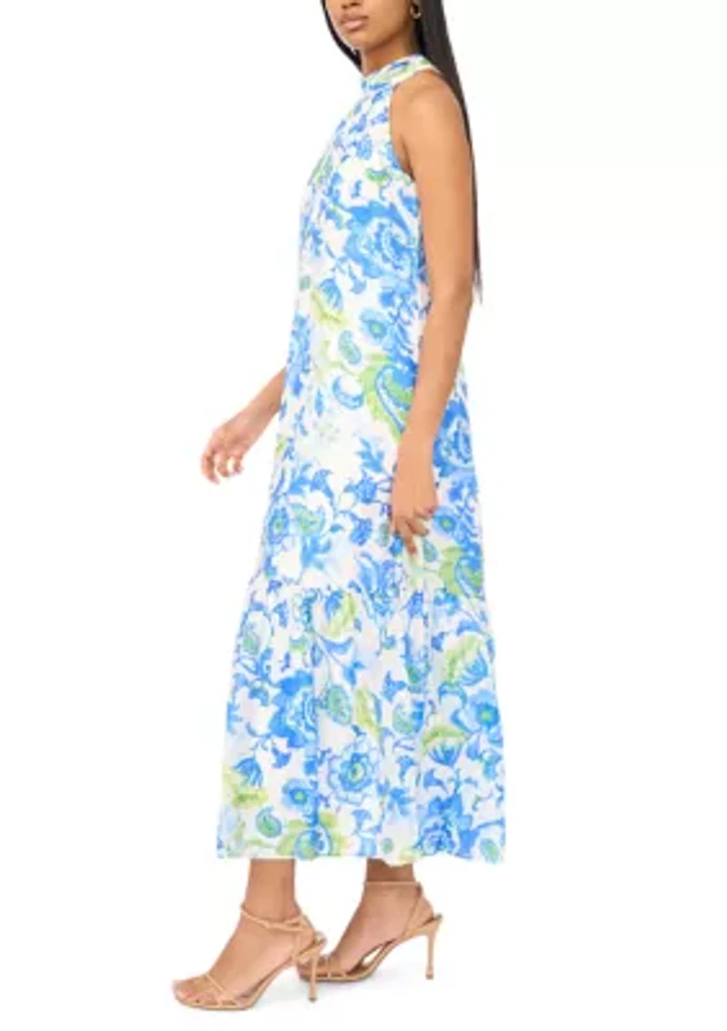 Women's Halter Floral Challis Maxi Dress