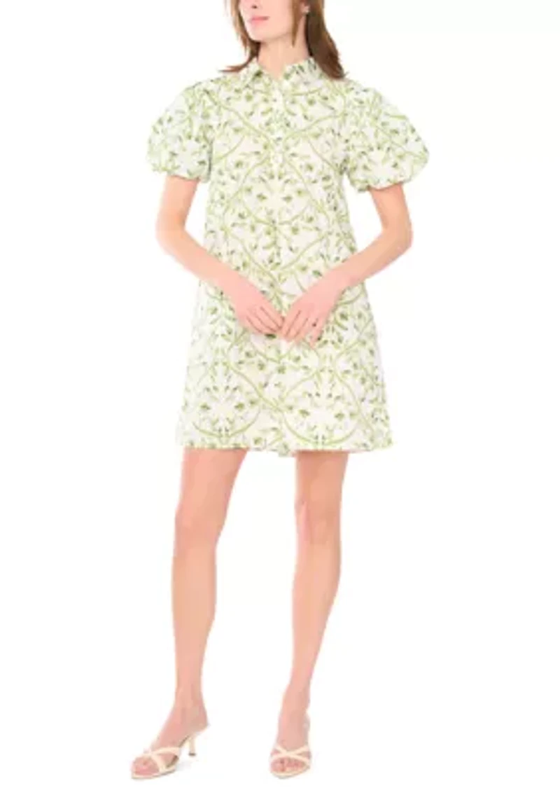 Women's Puff Sleeve Print Shirtdress