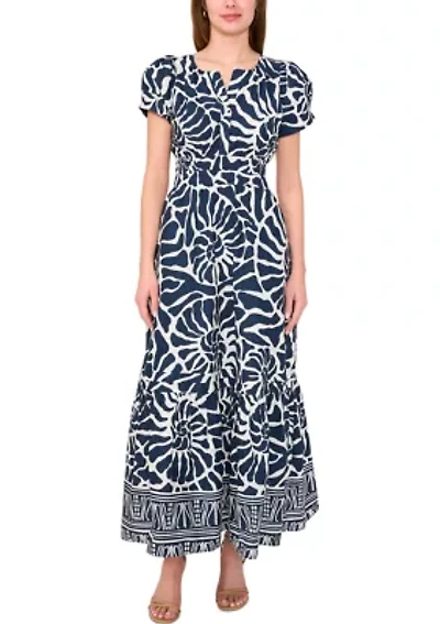 Women's Short Sleeve Split Neck Printed Maxi Dress