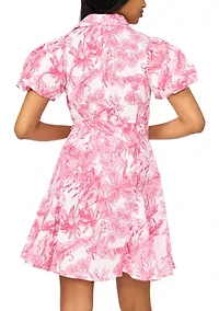 Women's Short Puff Sleeve Printed Babydoll Dress