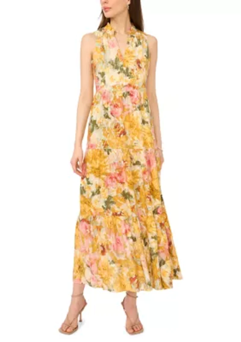 Women's Sleeveless Printed Challis Maxi Dress