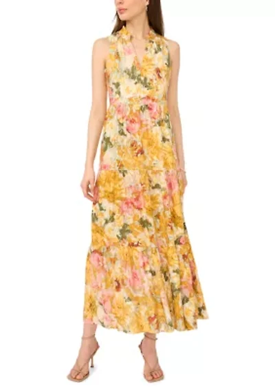 Women's Sleeveless Printed Challis Maxi Dress