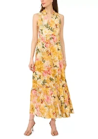 Women's Sleeveless Printed Challis Maxi Dress