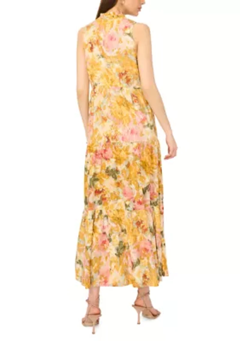 Women's Sleeveless Printed Challis Maxi Dress