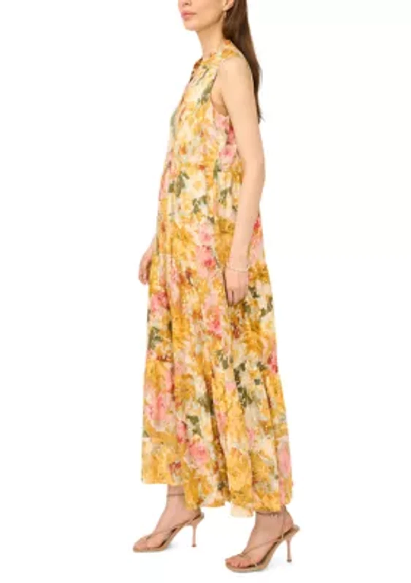 Women's Sleeveless Printed Challis Maxi Dress
