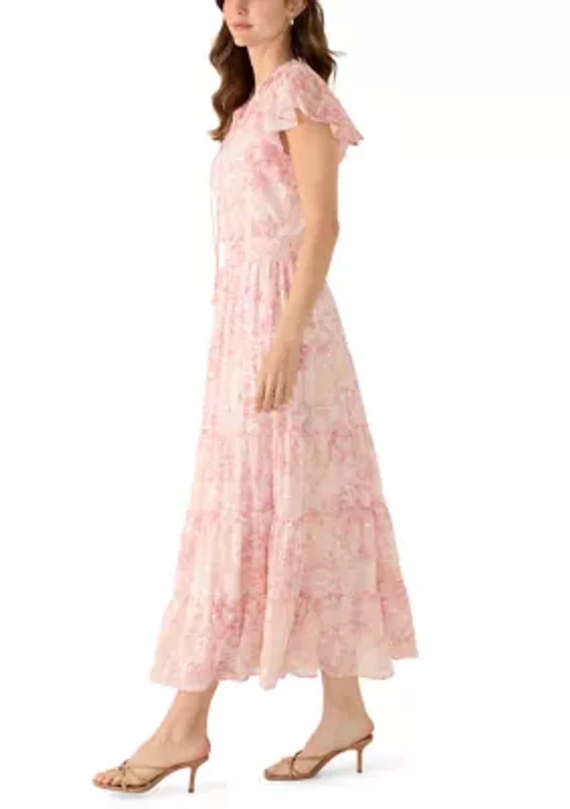 Women's Floral Tiered Chiffon Maxi Dress