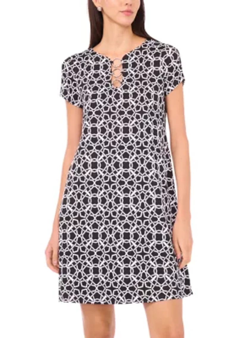 Women's Short Sleeve Printed Shift Dress